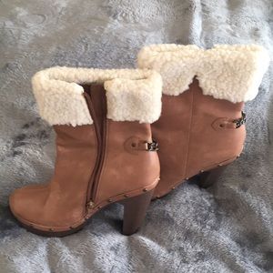 Ankle high tan heeled boots